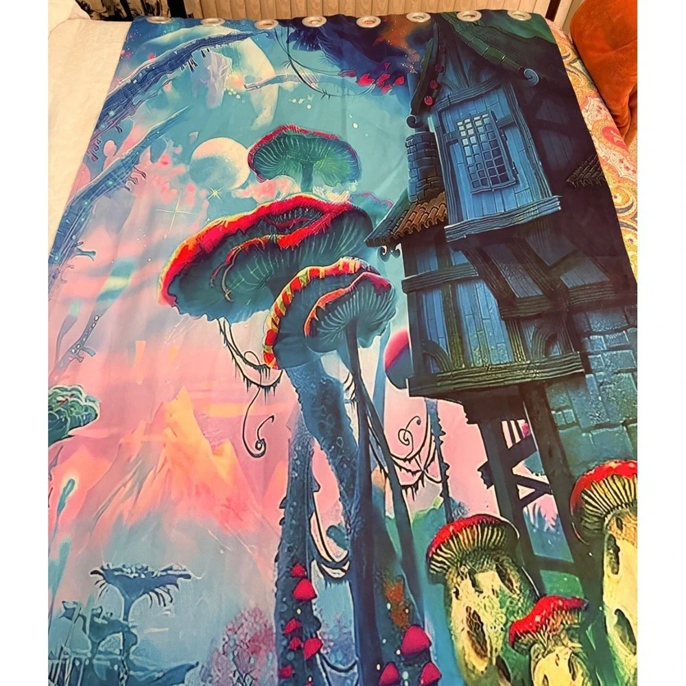 Mushroom Gothic House Blackout Curtains Retro Home Decor Window Panel 42Wx84L